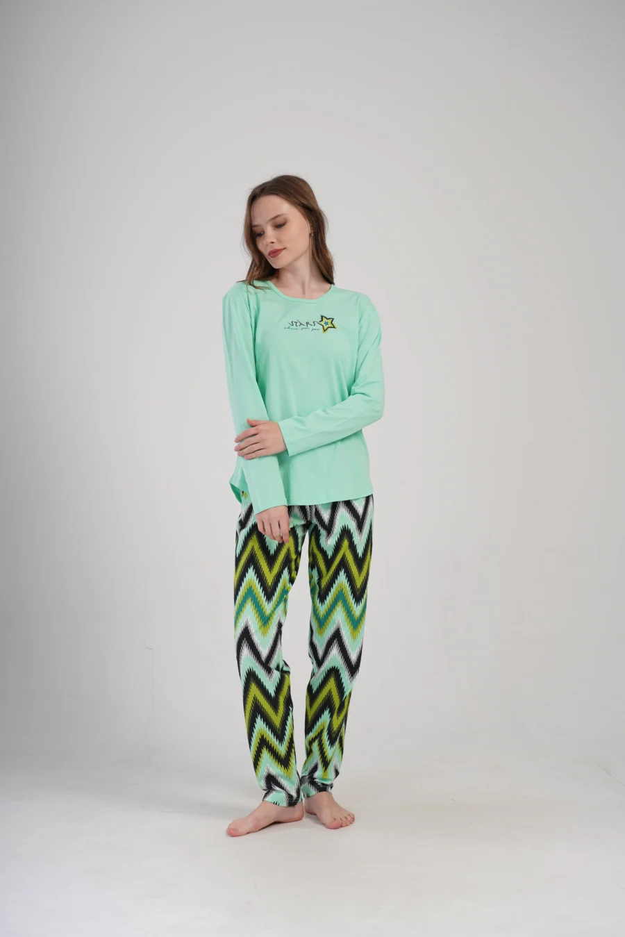 Piżama Damska Vienetta Star Geometry, Zielony, r. S-XL - obrazek 2