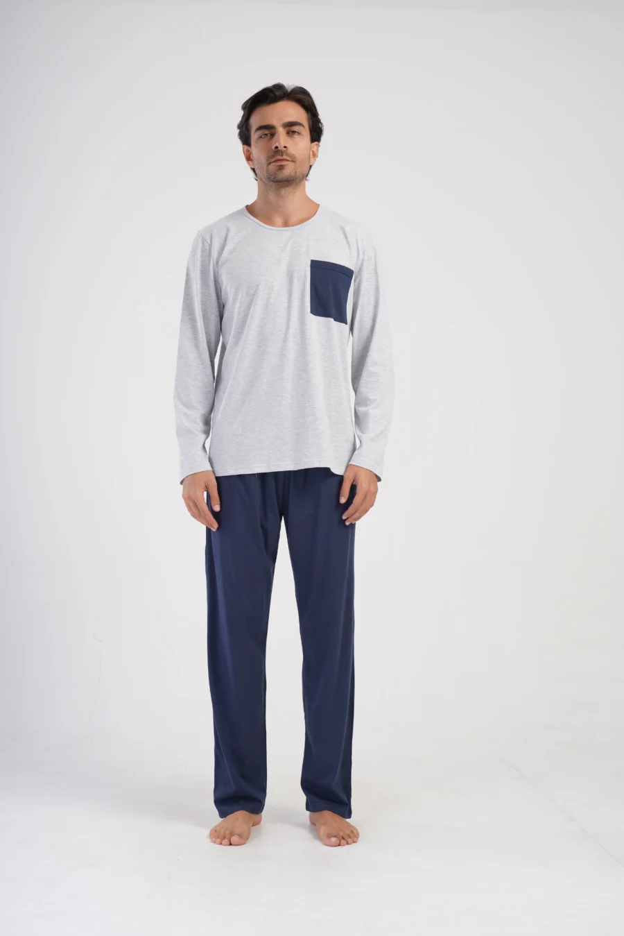 Piżama Męska Vienetta Classic Comfort, Szary, r. M-XXL