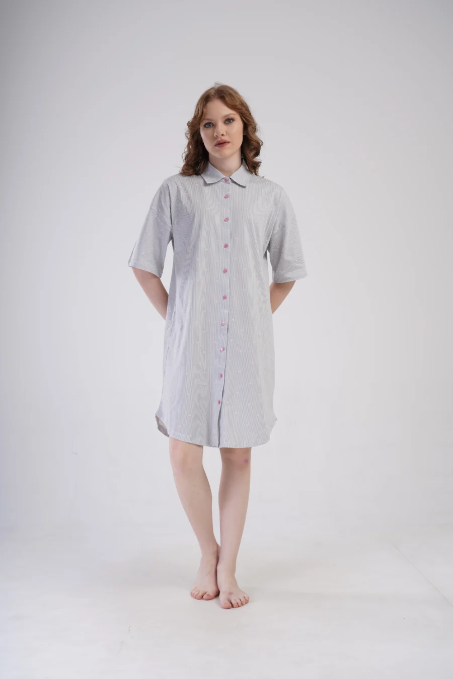 Koszula Nocna Vienetta Heart Stripes, Szary, r. S-XXL