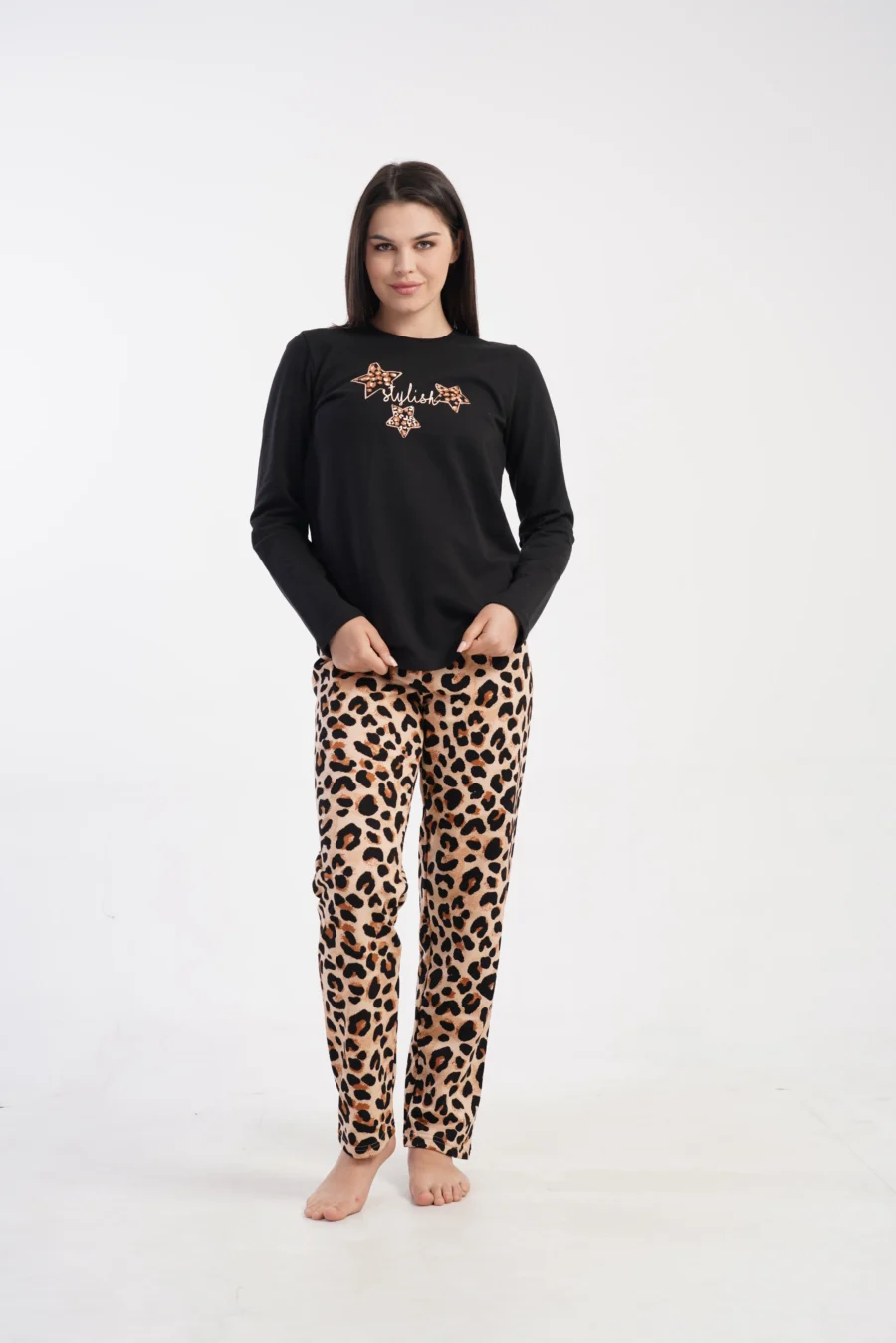 Piżama Damska Vienetta Stylish Panther, Czarny, r. S-XL