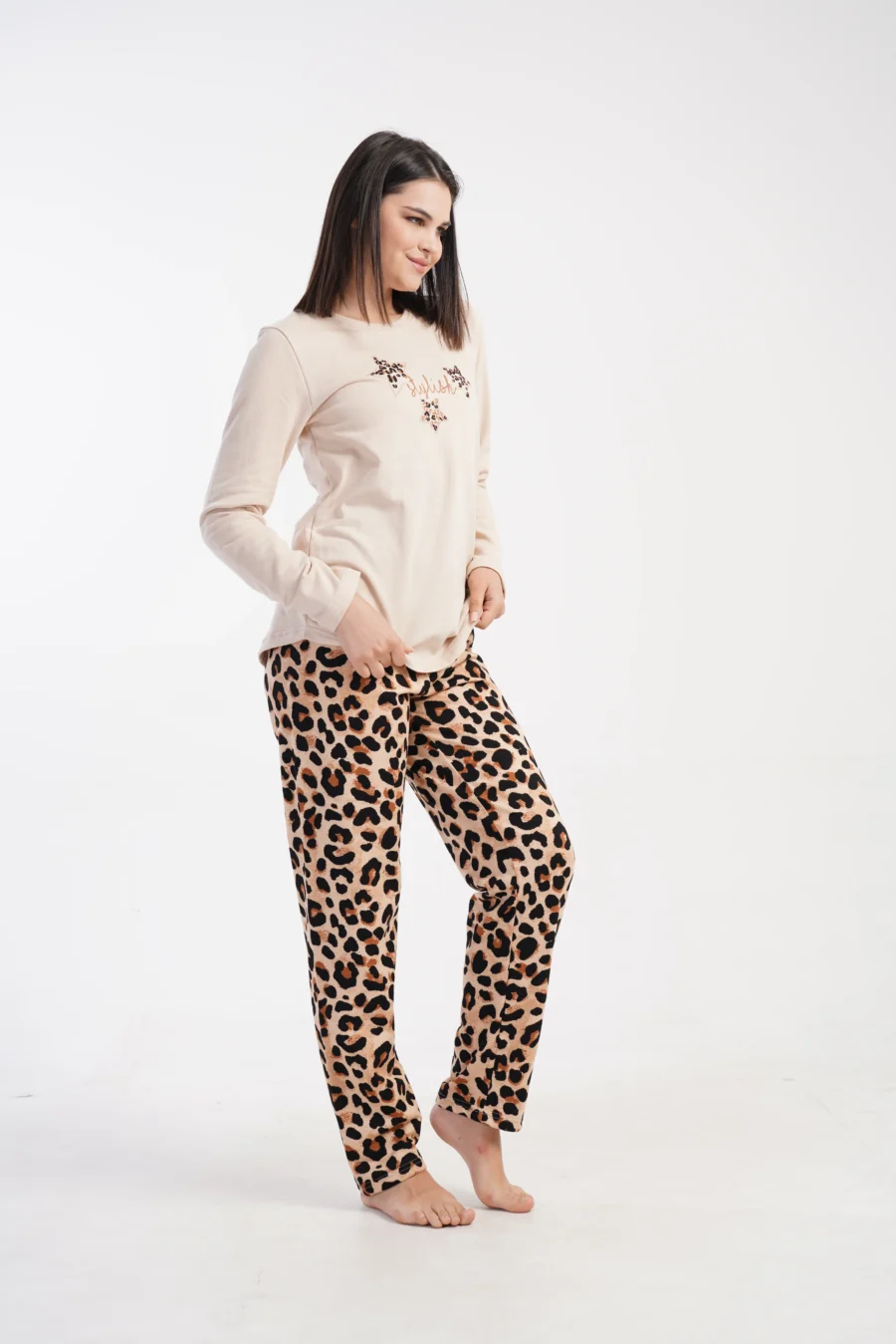 Piżama Damska Vienetta Stylish Panther, Beżowy, r. S-XL - obrazek 3