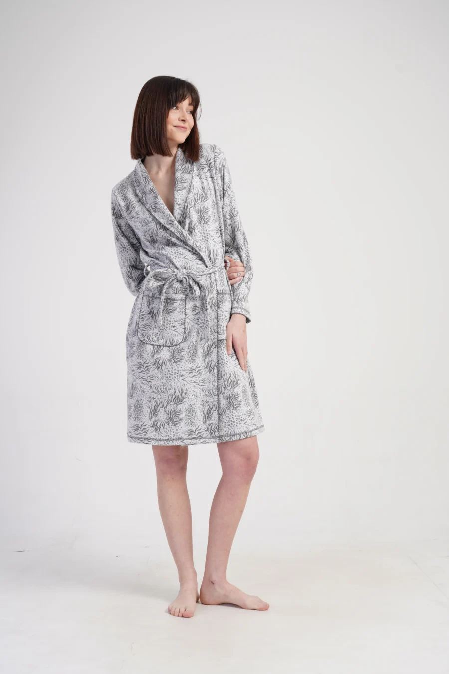 Szlafrok damski Vienetta Feather Grace, Szary, r. M-XXL - obrazek 3