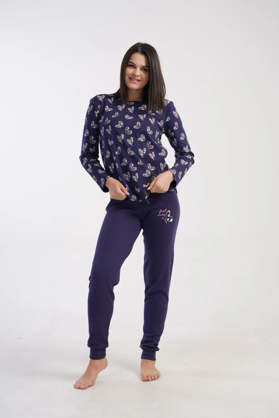 Piżama Damska Vienetta Heart Navy, Granatowy, r. S-XL