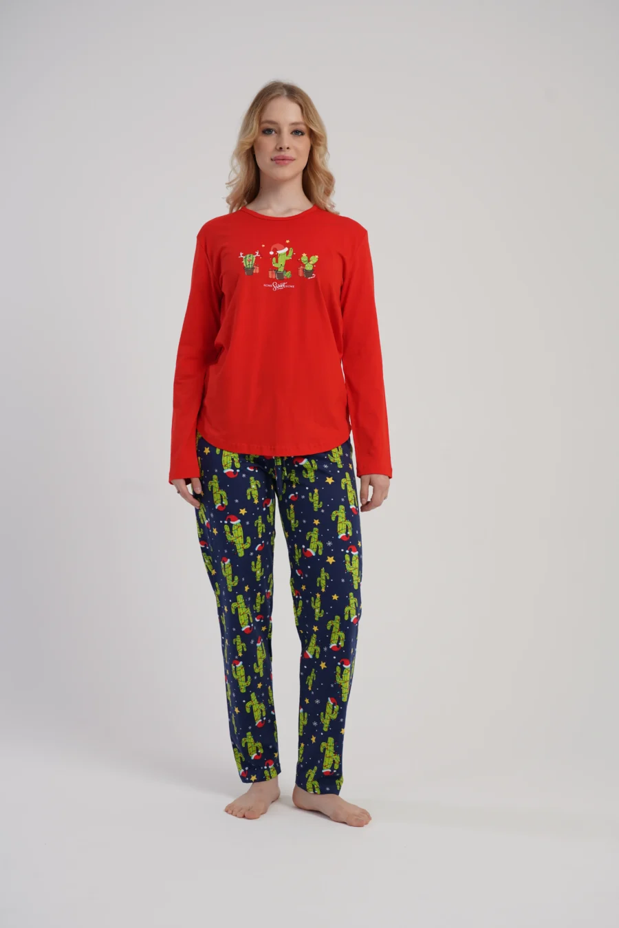 Piżama Damska Vienetta Cactus Christmas, Czerwony, r. S-XL