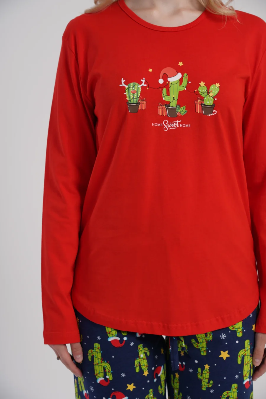 Piżama Damska Vienetta Cactus Christmas, Czerwony, r. S-XL - obrazek 6