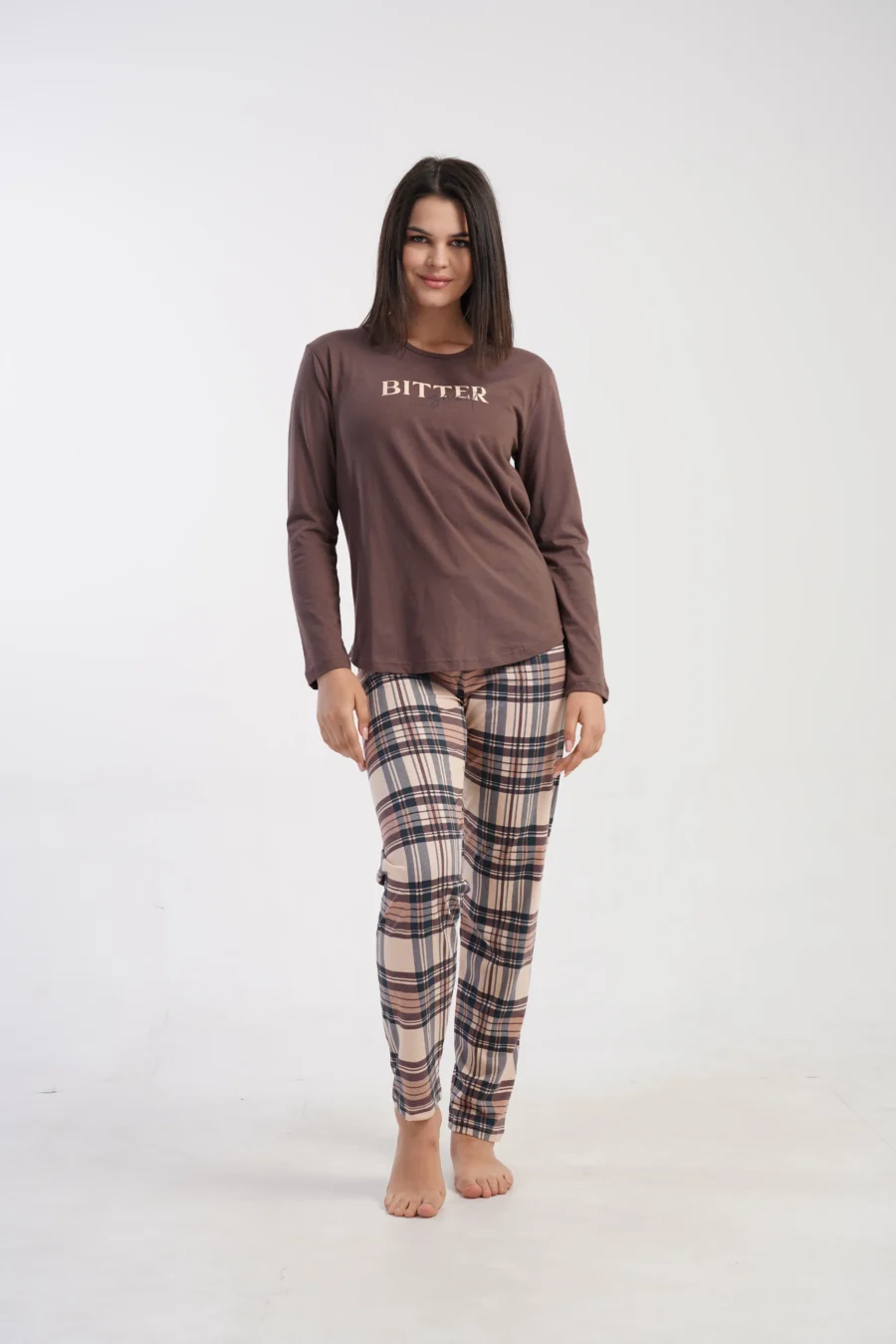 Piżama Damska Vienetta Urban Classic, Brązowy r. S-XL