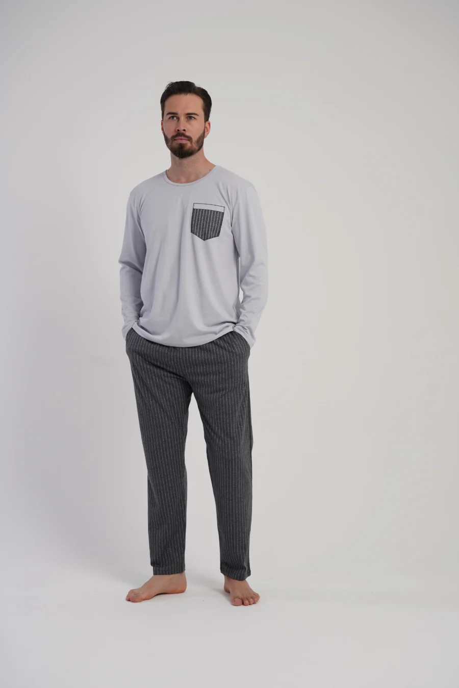 Piżama Męska Vienetta Cotton Stripes, Szary, r. M-XXL - obrazek 2