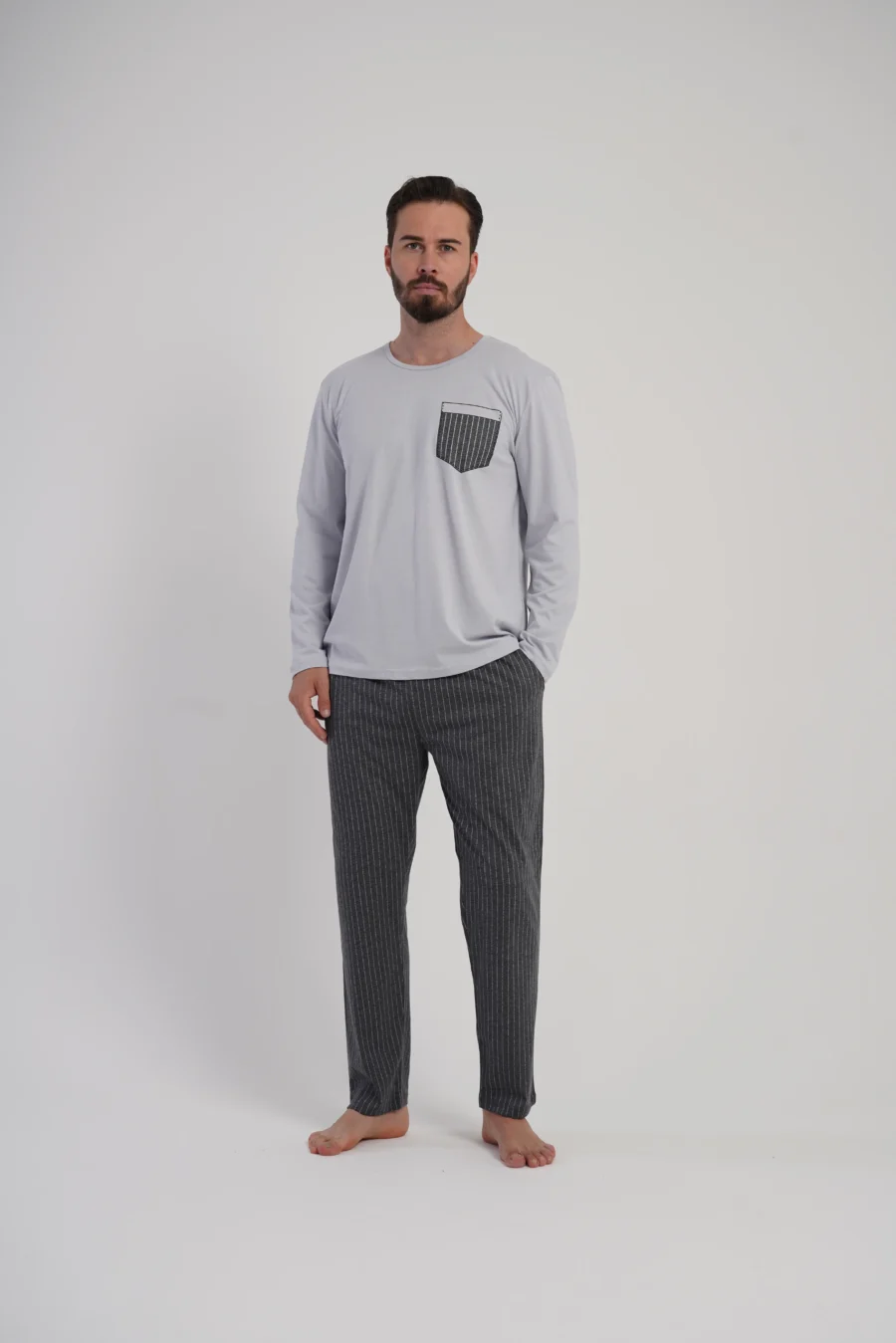 Piżama Męska Vienetta Cotton Stripes, Szary, r. M-XXL - obrazek 3