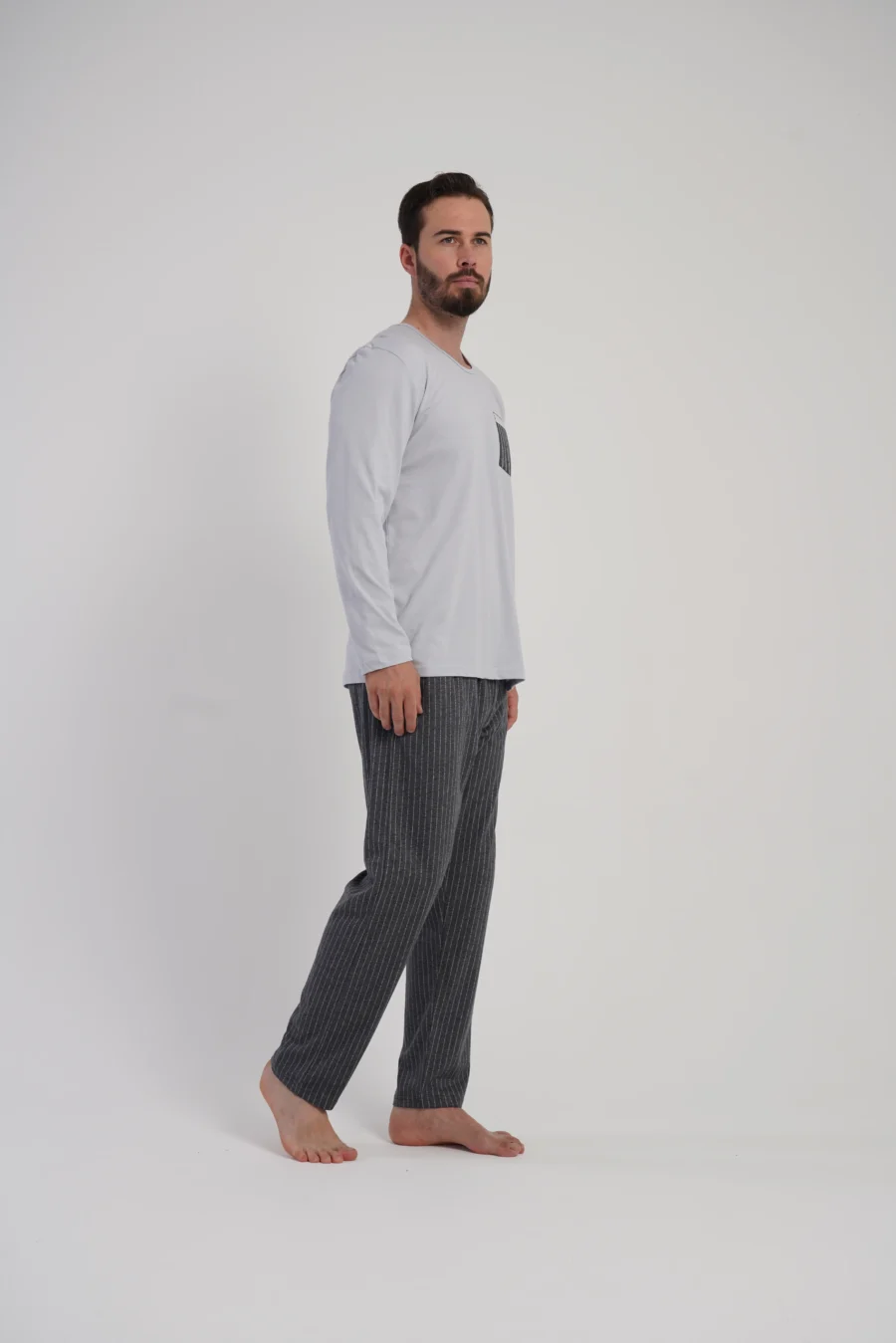 Piżama Męska Vienetta Cotton Stripes, Szary, r. M-XXL - obrazek 4