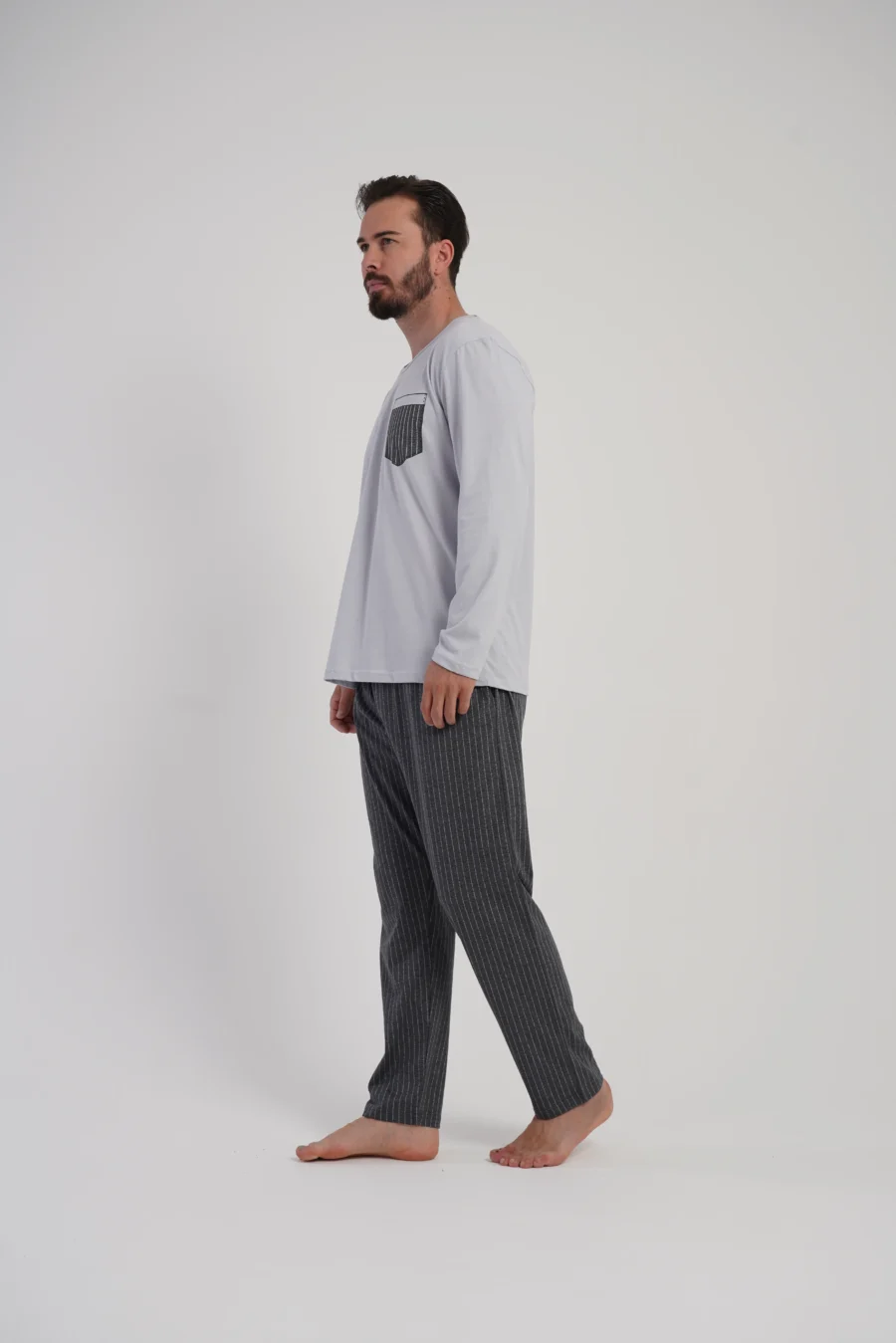 Piżama Męska Vienetta Cotton Stripes, Szary, r. M-XXL - obrazek 5