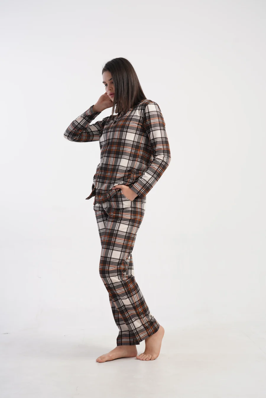 Piżama Damska Vienetta Classic Check, Brązowy, r. M-XXL - obrazek 3