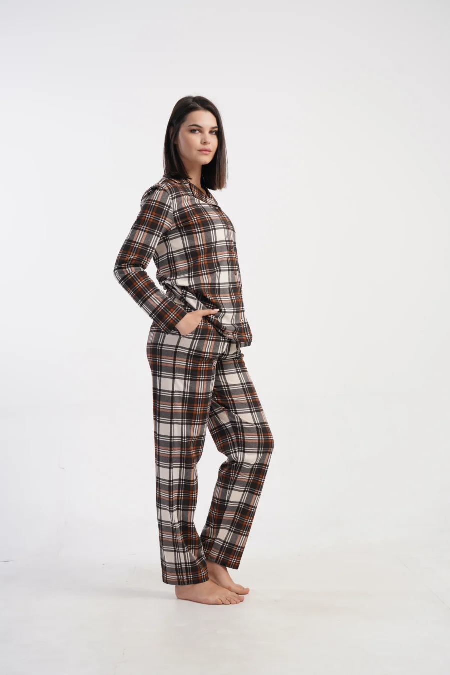 Piżama Damska Vienetta Classic Check, Brązowy, r. M-XXL - obrazek 4