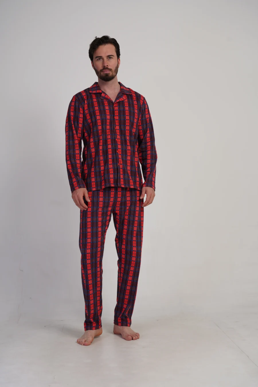 Piżama Męska Vienetta Red Check, Czerwony, r. S-XL