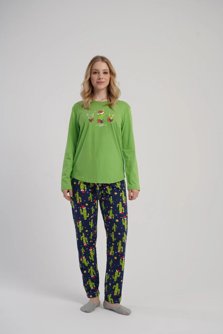 Piżama Damska Vienetta Cactus Christmas, Zielony, r. S-XL