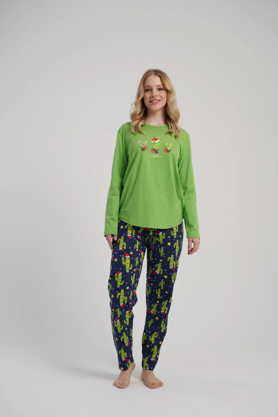 Piżama Damska Vienetta Cactus Christmas, Zielony, r. S-XL - obrazek 2