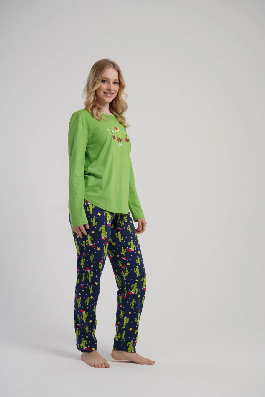 Piżama Damska Vienetta Cactus Christmas, Zielony, r. S-XL - obrazek 3