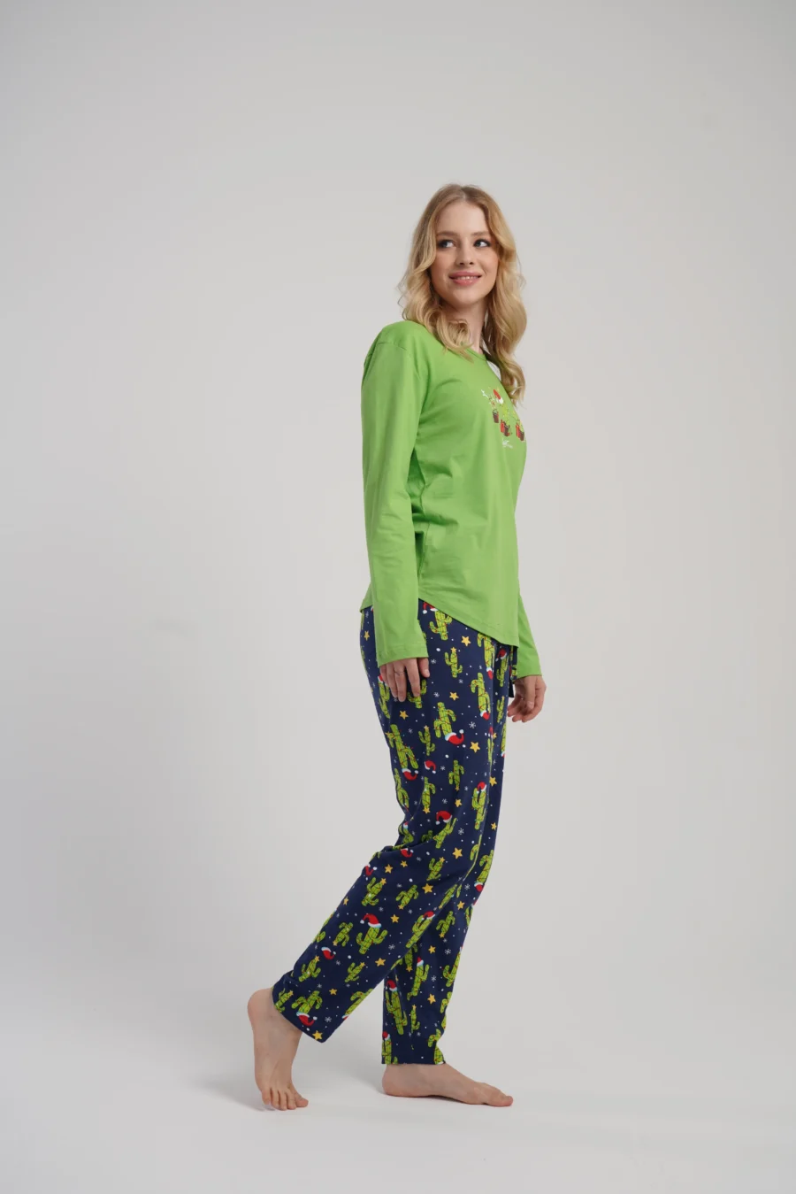 Piżama Damska Vienetta Cactus Christmas, Zielony, r. S-XL - obrazek 4