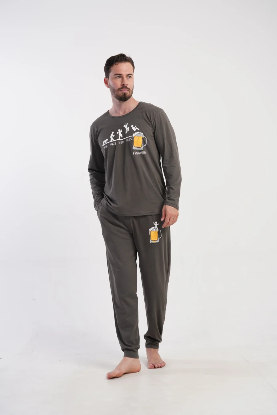 Piżama Męska Vienetta Beer Time, Szary, r. M-XXL - obrazek 4