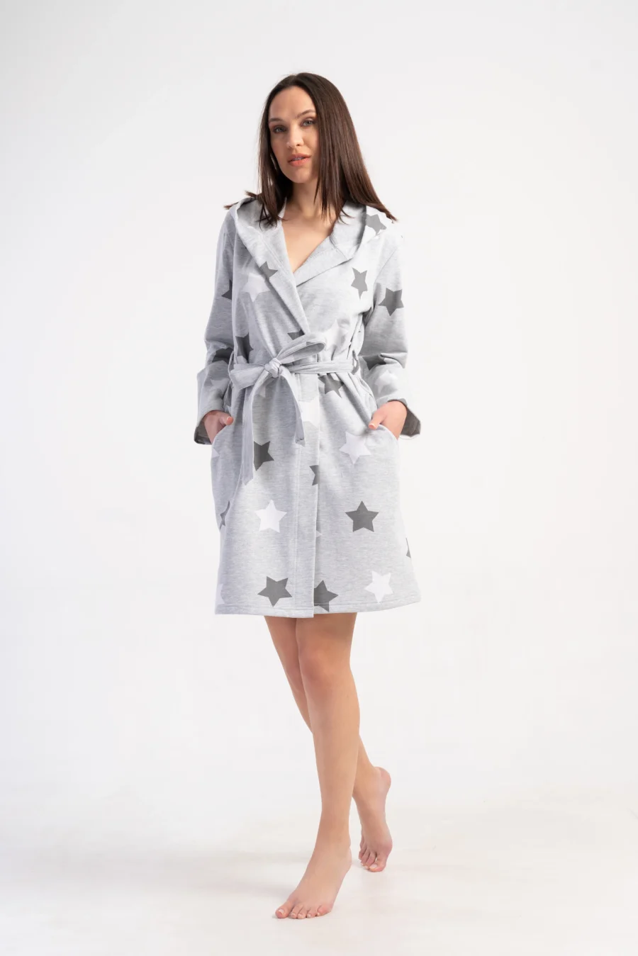 Szlafrok damski Vienetta Star Warmth, Szary, r. S - XL - obrazek 3