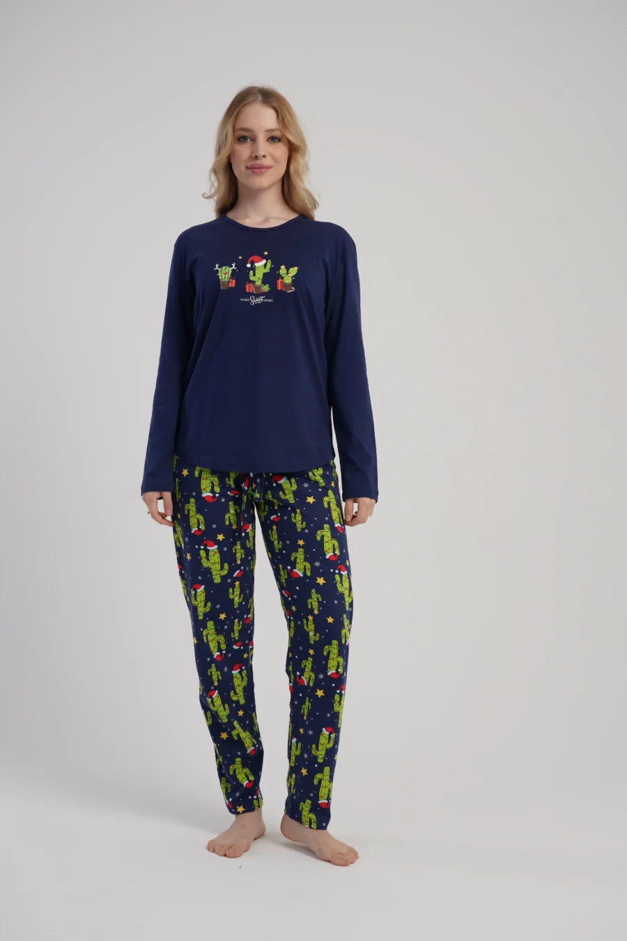 Piżama Damska Vienetta Cactus Christmas, Granatowy, r. S-XL