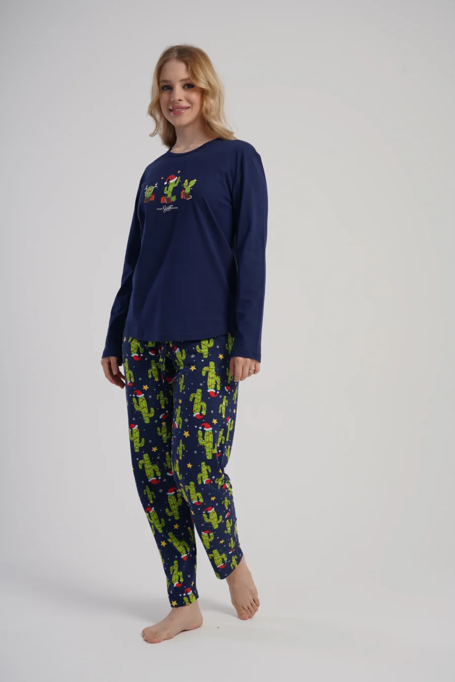 Piżama Damska Vienetta Cactus Christmas, Granatowy, r. S-XL - obrazek 2
