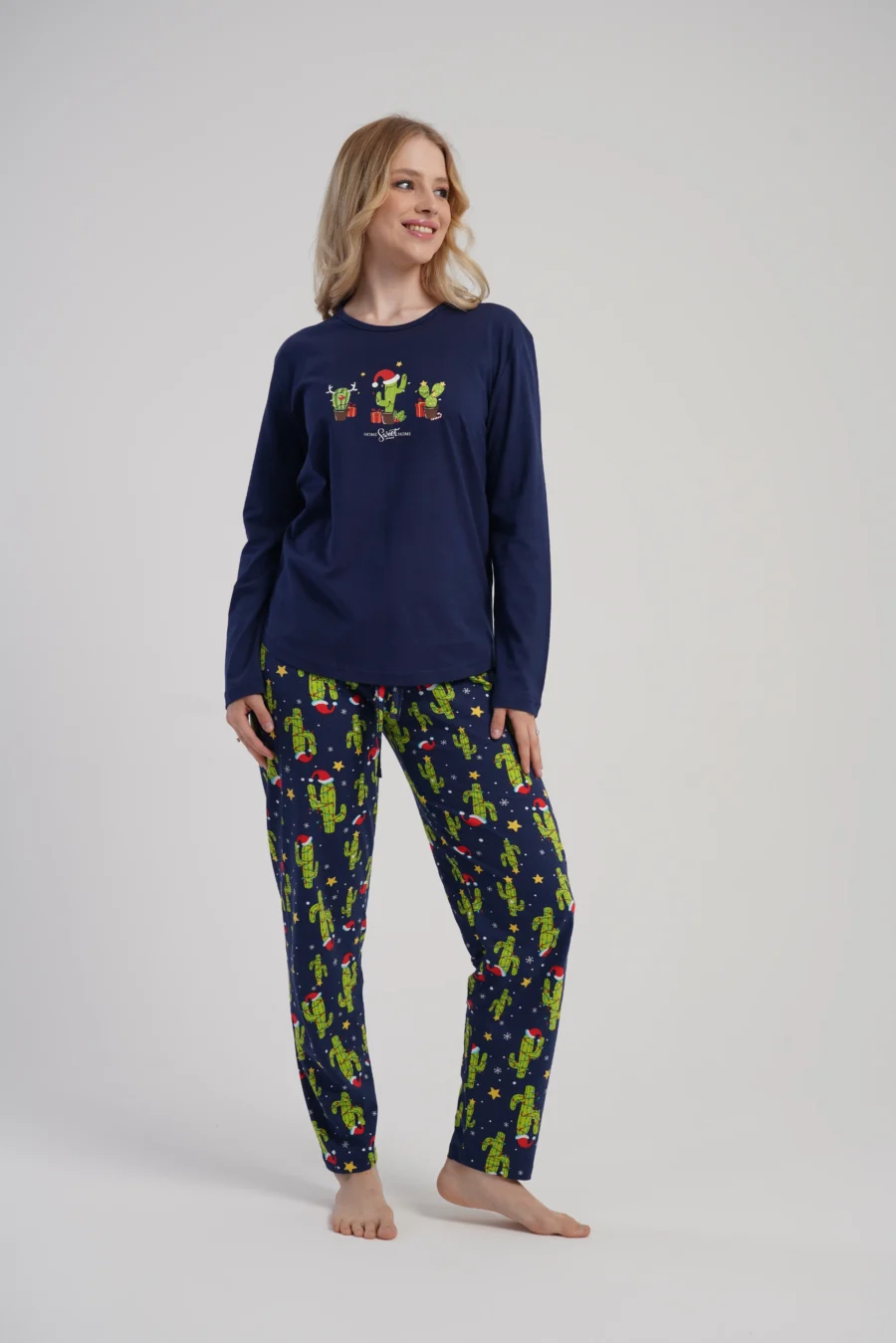 Piżama Damska Vienetta Cactus Christmas, Granatowy, r. S-XL - obrazek 3