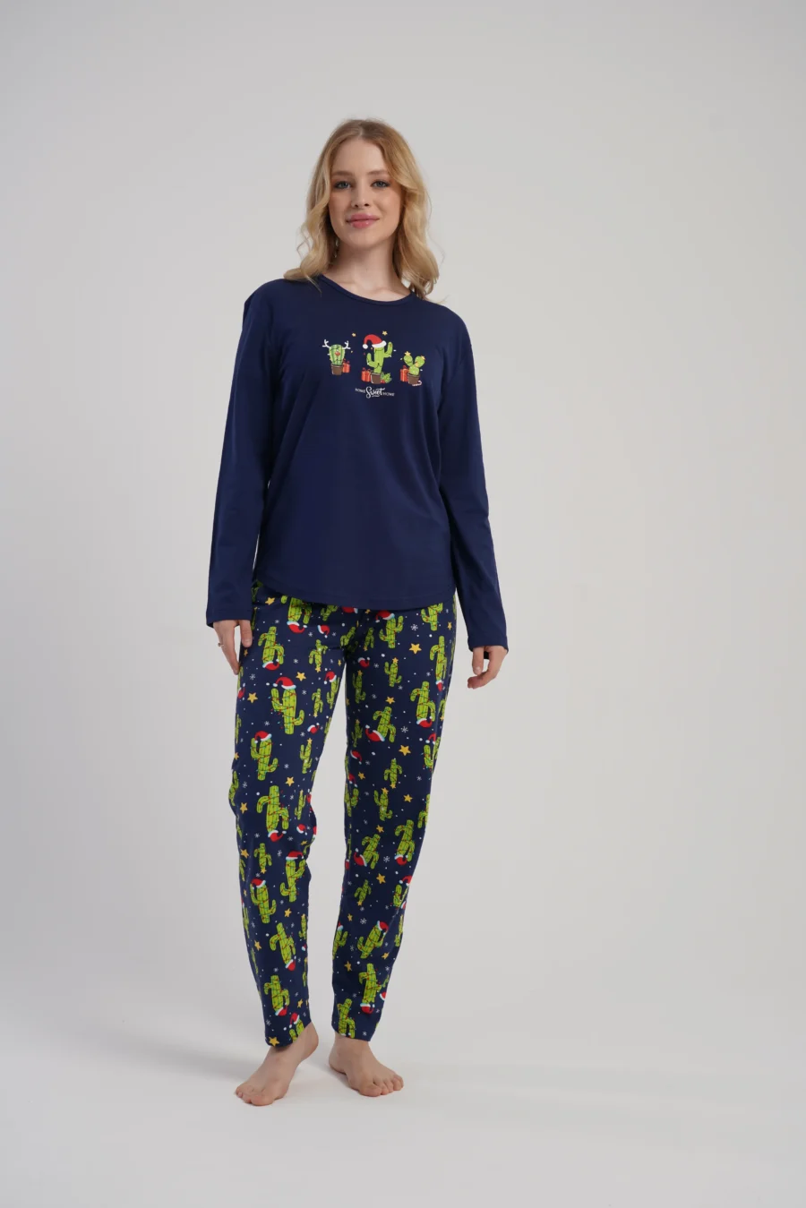 Piżama Damska Vienetta Cactus Christmas, Granatowy, r. S-XL - obrazek 4