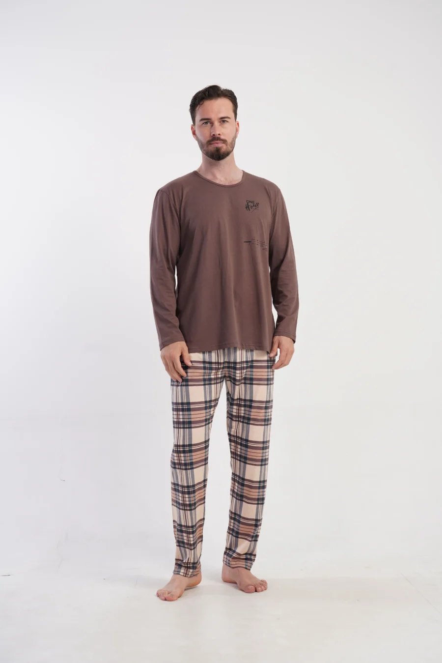 Piżama Męska Vienetta Classic Check, Brązowy, r. M-XXL - obrazek 5