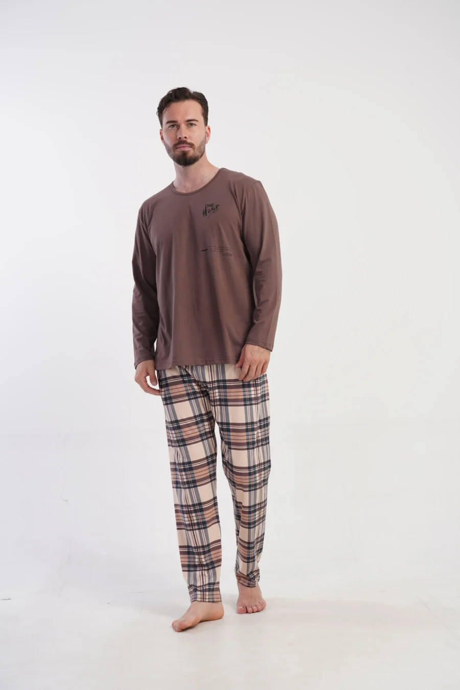 Piżama Męska Vienetta Classic Check, Brązowy, r. M-XXL - obrazek 6
