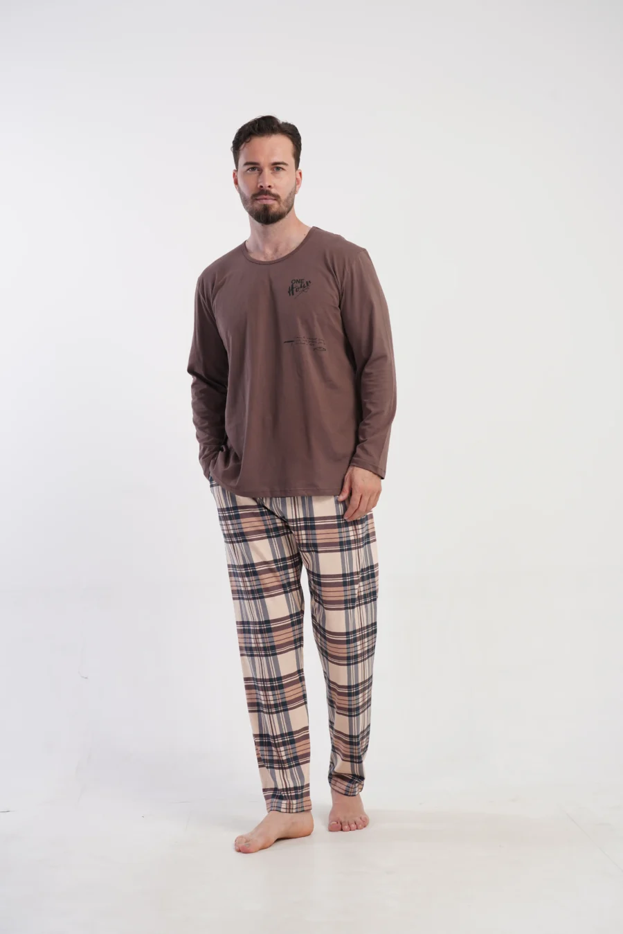 Piżama Męska Vienetta Classic Check, Brązowy, r. M-XXL - obrazek 2