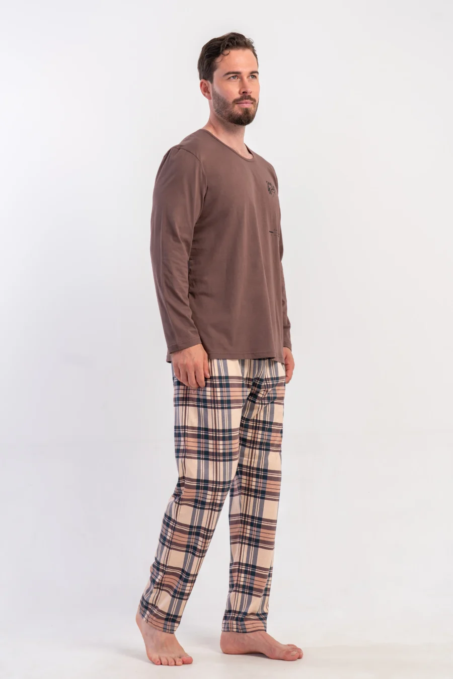 Piżama Męska Vienetta Classic Check, Brązowy, r. M-XXL - obrazek 3