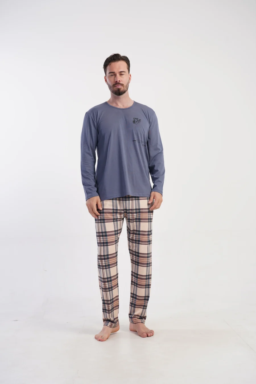 Piżama Męska Vienetta Classic Check, Niebieski, r. M-XXL