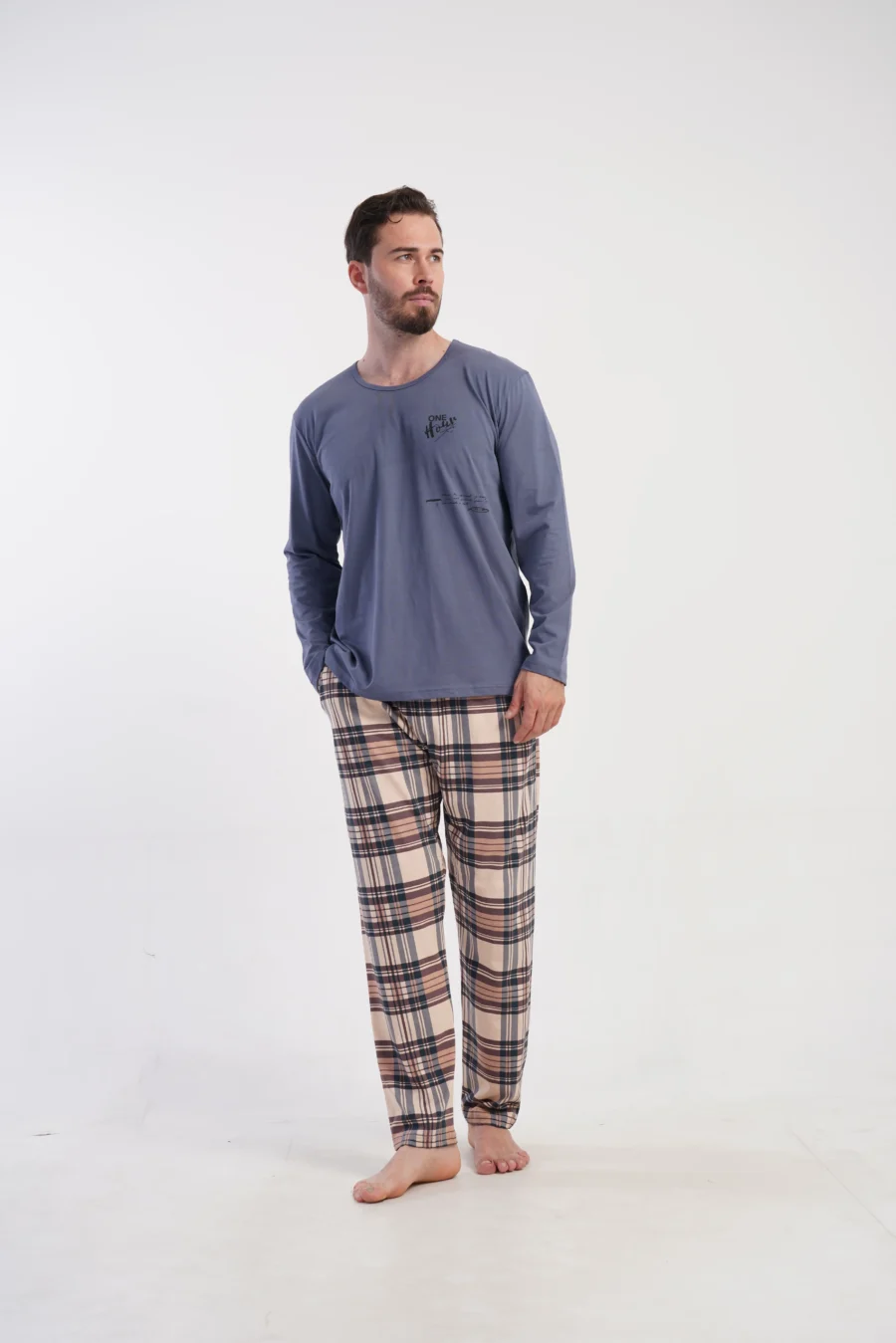 Piżama Męska Vienetta Classic Check, Niebieski, r. M-XXL - obrazek 3