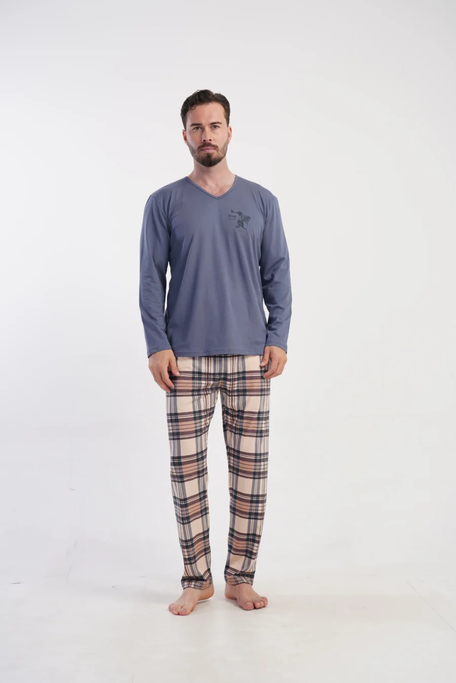 Piżama Męska Vienetta Classic Comfort, Niebieski, r. M-XXL