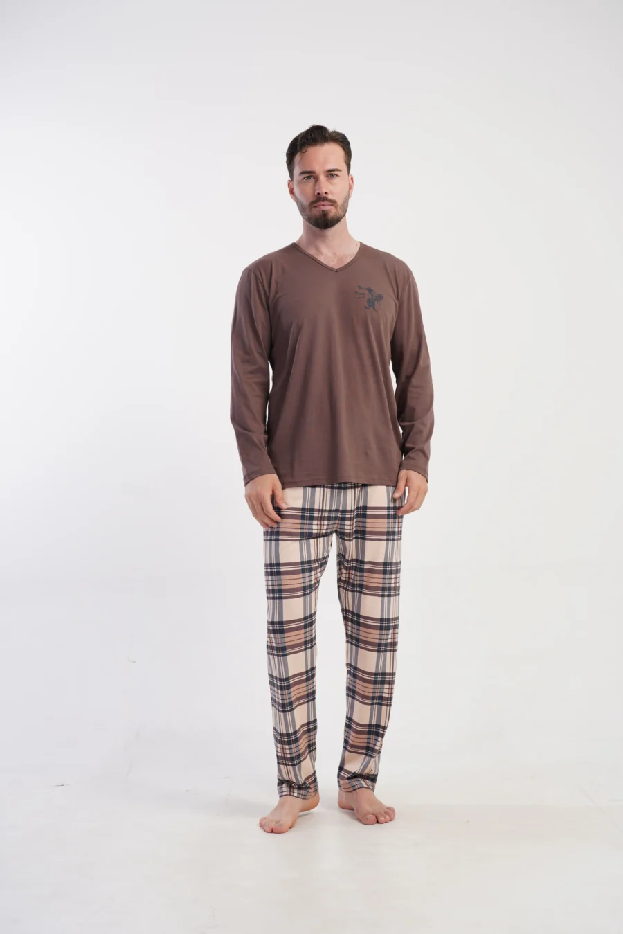 Piżama Męska Vienetta Classic Comfort, Brązowy, r. M-XXL