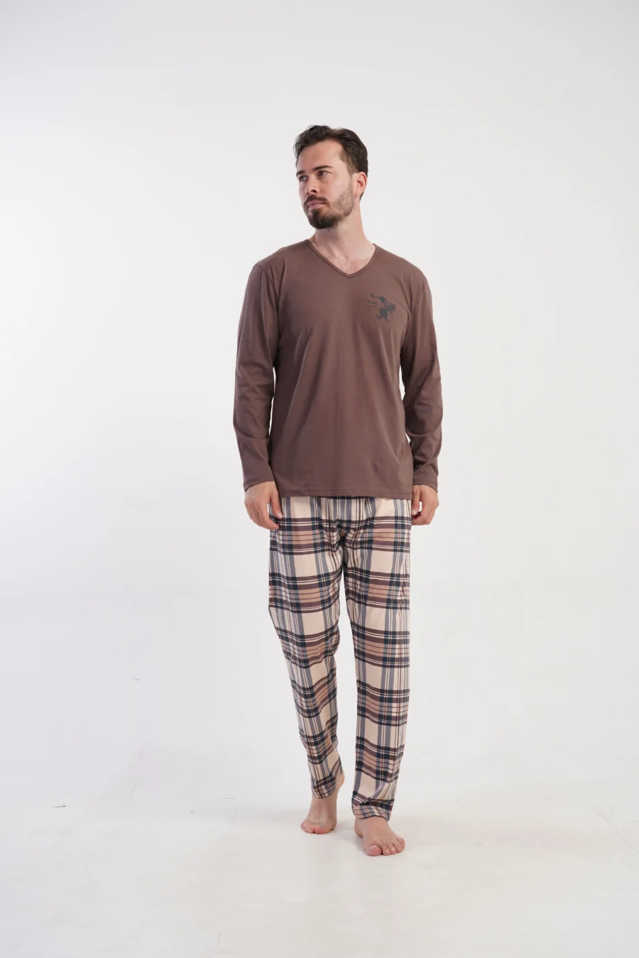 Piżama Męska Vienetta Classic Comfort, Brązowy, r. M-XXL - obrazek 2