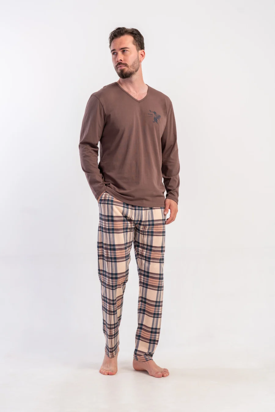 Piżama Męska Vienetta Classic Comfort, Brązowy, r. M-XXL - obrazek 3