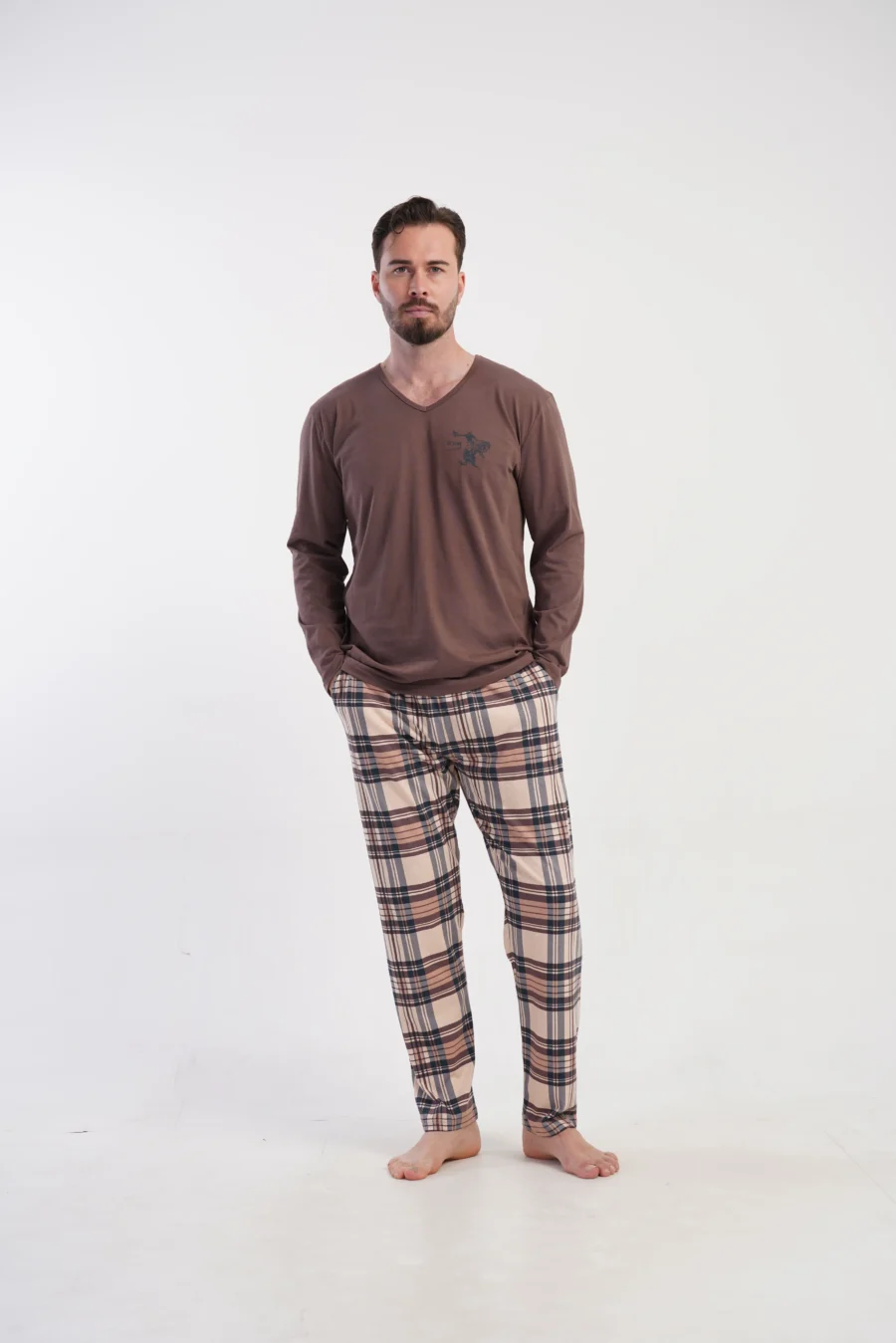 Piżama Męska Vienetta Classic Comfort, Brązowy, r. M-XXL - obrazek 4