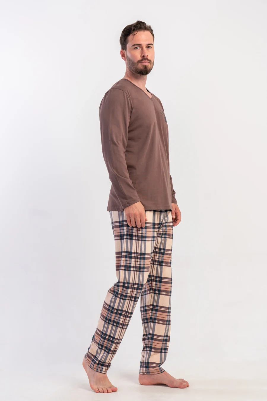 Piżama Męska Vienetta Classic Comfort, Brązowy, r. M-XXL - obrazek 5