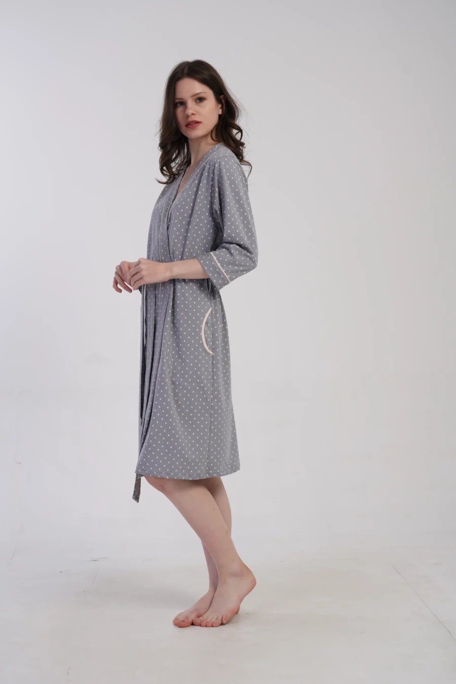 Szlafrok damski Vienetta Soft Dots, Szary, r. M-XXL - obrazek 2