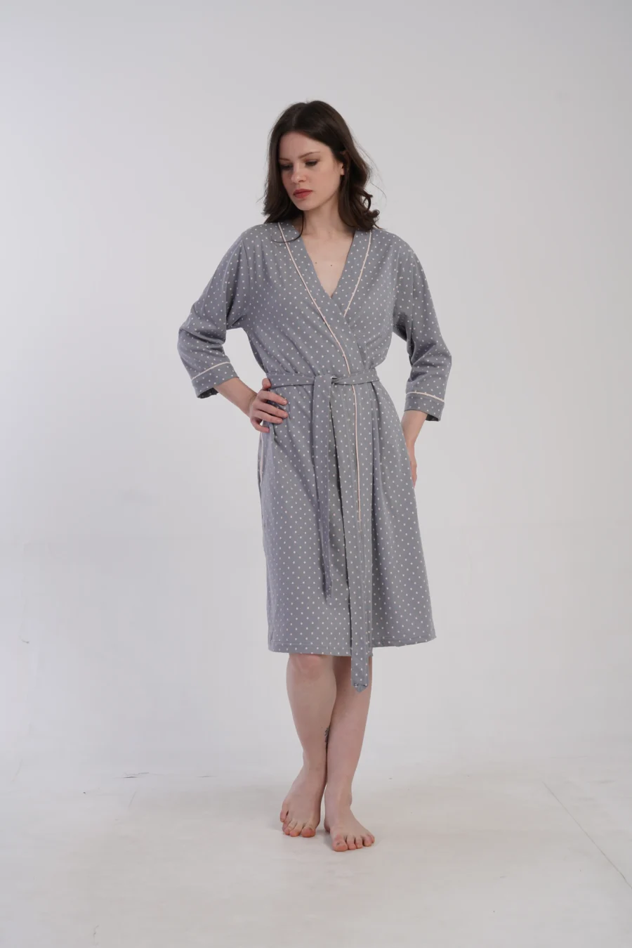 Szlafrok damski Vienetta Soft Dots, Szary, r. M-XXL - obrazek 5