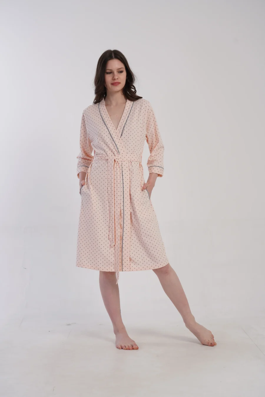 Szlafrok damski Vienetta Soft Dots, Różowy, r. M-XXL - obrazek 6