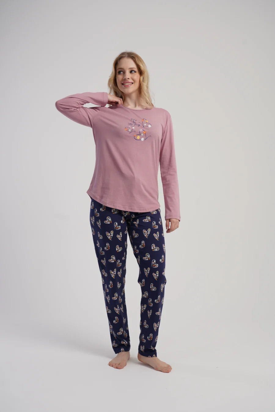 Piżama Damska Vienetta Winter Hearts, Różowy, r. S-XL - obrazek 6