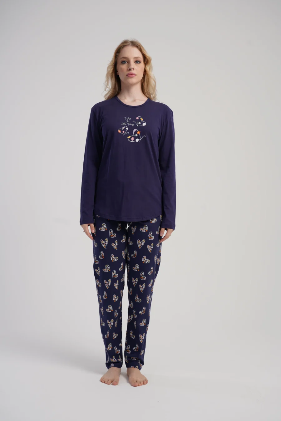 Piżama Damska Vienetta Winter Hearts, Granatowy, r. S-XL