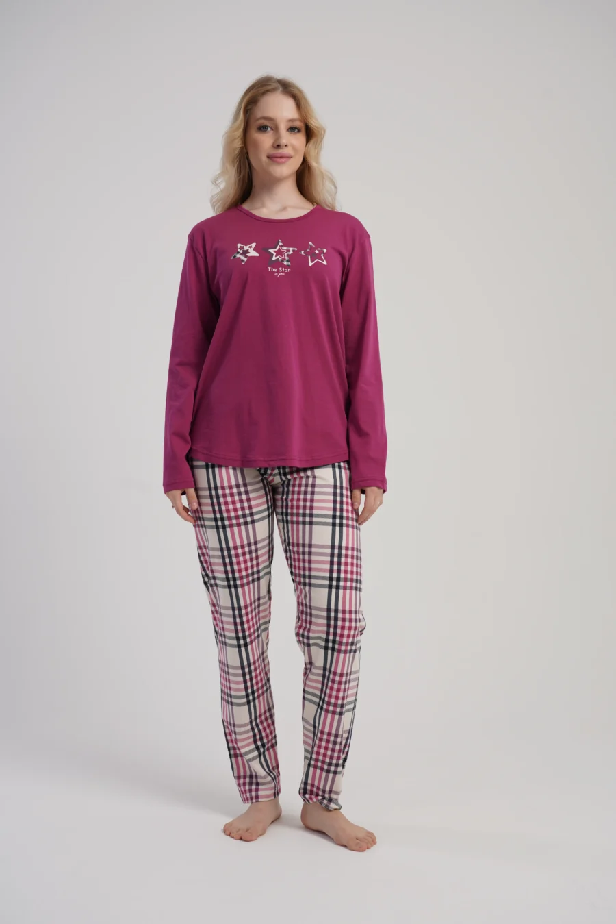 Piżama Damska Vienetta Star Comfort, Malinowy, r. 1XL-4XL
