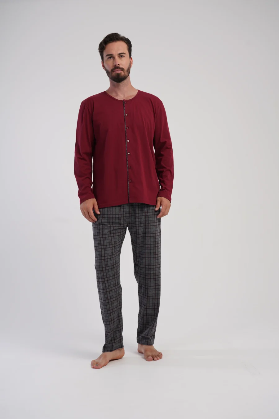 Piżama Męska Vienetta Classic Check, Bordowy, r. 1XL-4XL