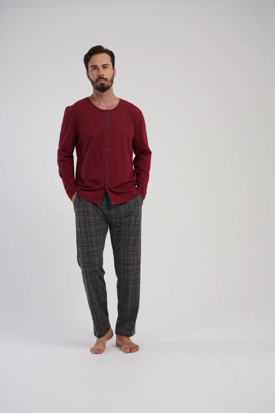 Piżama Męska Vienetta Classic Check, Bordowy, r. 1XL-4XL - obrazek 3