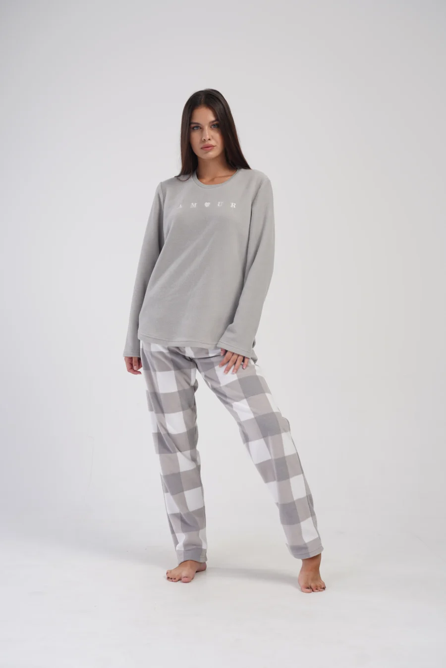 Piżama Damska Vienetta Warm Amour, Szary, r. 1XL-4XL