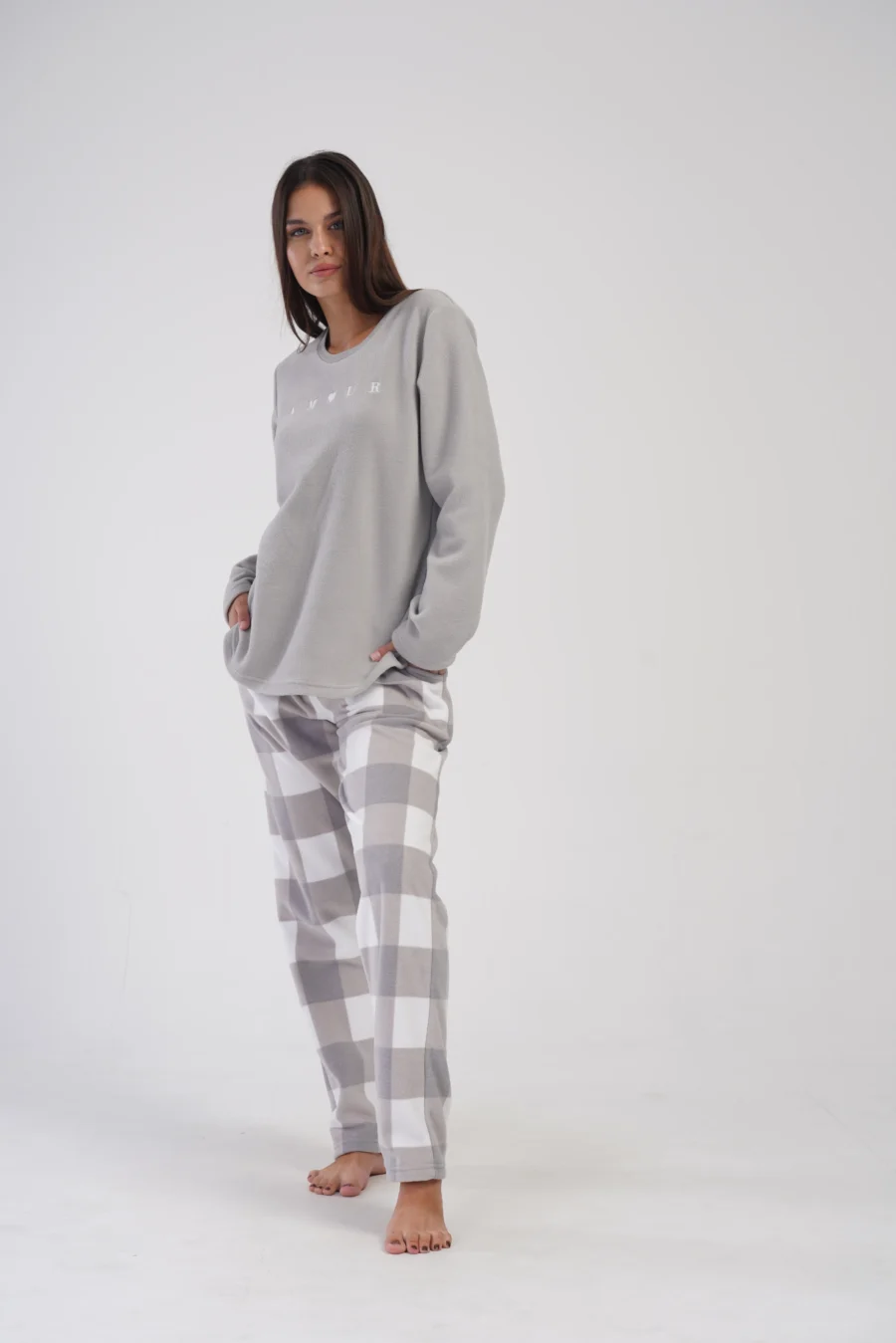 Piżama Damska Vienetta Warm Amour, Szary, r. 1XL-4XL - obrazek 2
