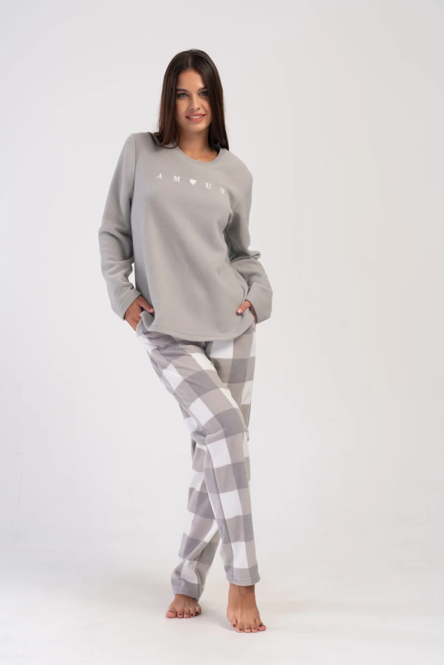 Piżama Damska Vienetta Warm Amour, Szary, r. 1XL-4XL - obrazek 3